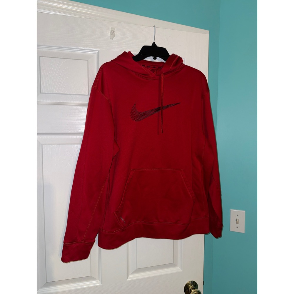 Nike Therma-FIT Hoodie Mens Large Red Pullover Swoosh Logo‎ Sweatshirt 1618